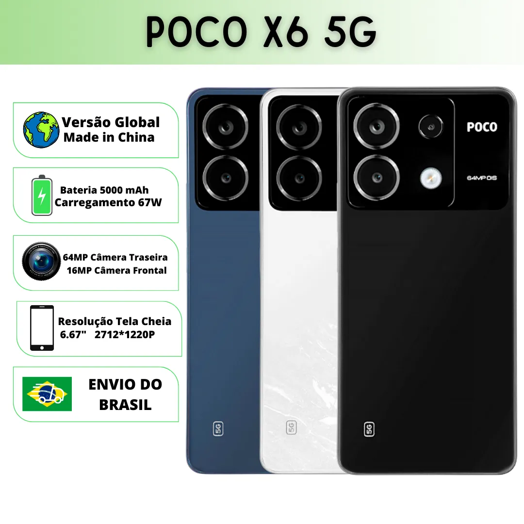 [Do Brasil] Xiaomi Pocophone Poco X6 5g Verso Global | Smartphone 5g , Rom Global , Cmera 64mp , Carregador 67w